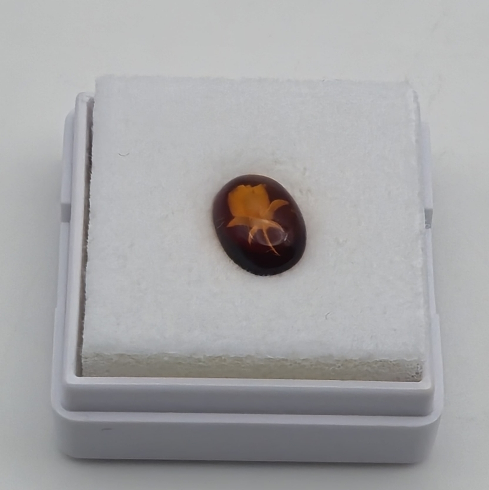 Hand Carved Brown Amber Floral Cabochon for Jewelry